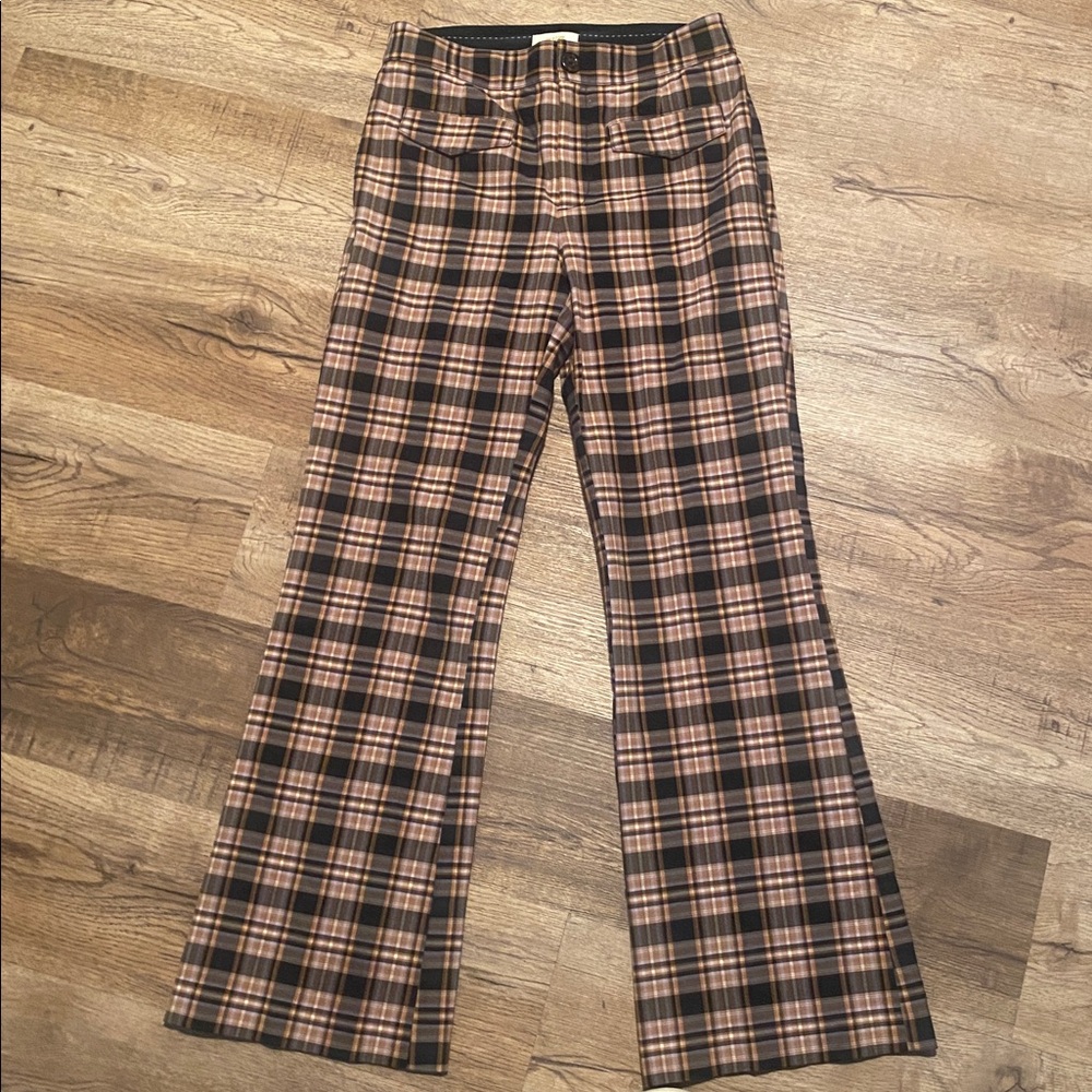 Maeve by Anthropologie Plaid Flare Pants Womens 4 - Picture 3 of 6